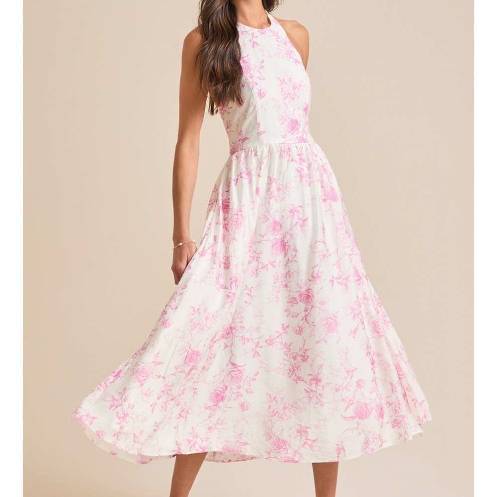 Altar'd State Cream and Pink Floral Halter Midi Dress